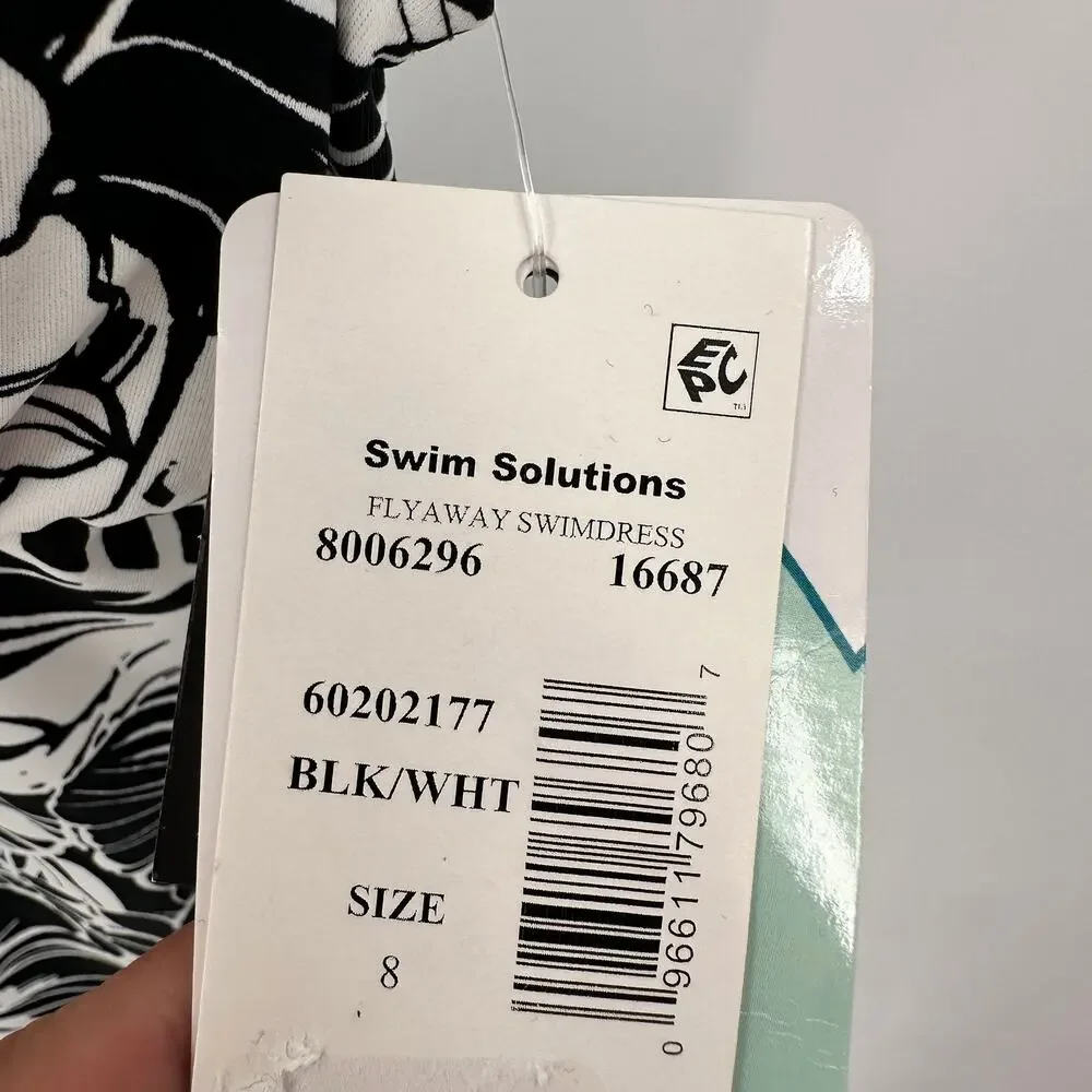Swim Solutions NWT Flyaway Swim Dress in Black & White Print  // 8